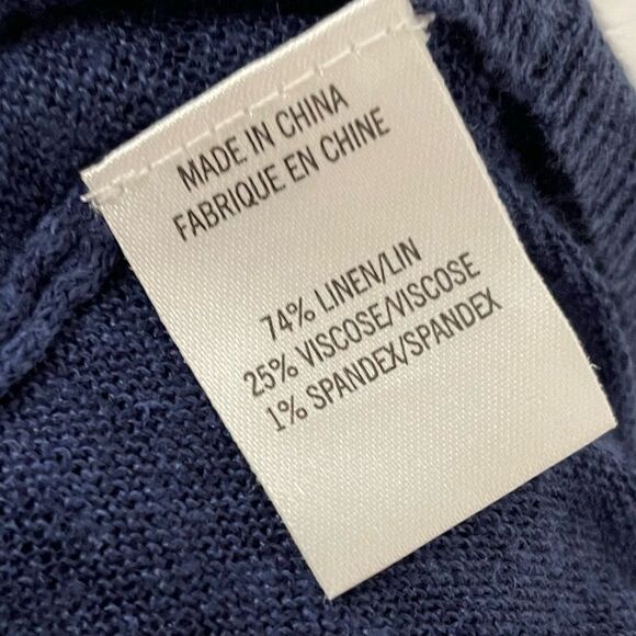 Theory Esti Sag Harbor Long Sleeve Navy Stripe Linen Blend Sweater Size Medium - Picture 5 of 6